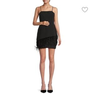 SAM‎ EDELMAN Black 
Feather Trim Strappy Mini Sheath Dress size 6